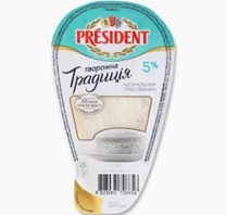 Сир кисломолочний Сирна традиція President 5% (Ванночка 0,220 кг)